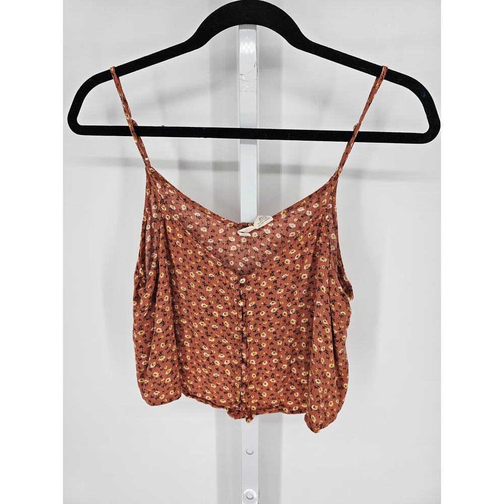 Sky and Sparrow Women's Orange Sleeveless Floral Strapless Rayon Crop Top Size L